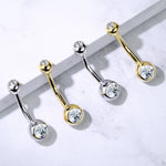 BodyJ4You 14K Real Gold Belly Button Ring 14G Double Gem Solitaire CZ Navel Ring