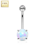BodyJ4You 14K Real Gold Belly Button Ring 14G Opal Stone CZ Navel Ring