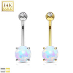 BodyJ4You 14K Real Gold Belly Button Ring 14G Opal Stone CZ Navel Ring