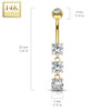 BodyJ4You 14K Real Gold Belly Button Ring 14G Fancy Dangle 3 Round Gems CZ Navel Ring