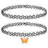 BodyJ4You 2PC Tattoo Choker Necklace Set - 90s Accessories Women Teen Girls Kids - Fire Orange Butterfly Pendant Charm - Summer Style Gift Idea