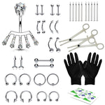 36PC PRO Piercing Kit Stainless Steel 14G 16G Belly Ring Tongue Nipple Nose Jewelry