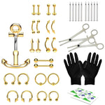 36PC PRO Piercing Kit Stainless Steel 14G 16G Belly Ring Tongue Nipple Nose Jewelry