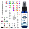 65 Belly Button Rings Dangle Barbells Aftercare Saline Spray 14G Acrylic Bioflex Steel CZ Navel