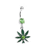 Belly Button Rings Pot Leaf Dangle Navel Ring with Green Gem Stones 14G - BodyJ4you