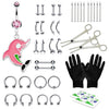 36PC PRO Piercing Kit Stainless Steel 14G 16G Belly Ring Tongue Nipple Nose Jewelry