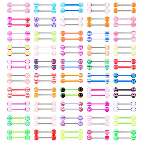 BodyJ4You 100PC Tongue Barbells Nipple Rings 14G Flexible Bar Steel Bar 50 Pairs Body Piercing Jewelry - BodyJ4you