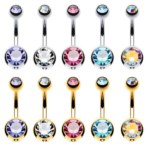 BodyJ4You 10PC Belly Button Ring Double Multicolor CZ Stainless Steel 14G Navel Body Piercing Jewelry - BodyJ4you