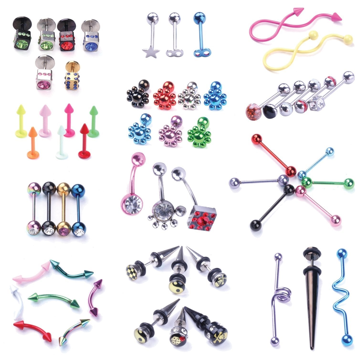 BodyJ4You 120 PCS Body Piercing Lot Belly Ring Labret Tongue Eyebrow Tragus Barbells 14G 16G RANDOM Mix Jewelry - BodyJ4you