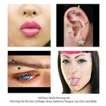 BodyJ4You 120 PCS Body Piercing Lot Belly Ring Labret Tongue Eyebrow Tragus Barbells 14G 16G RANDOM Mix Jewelry - BodyJ4you