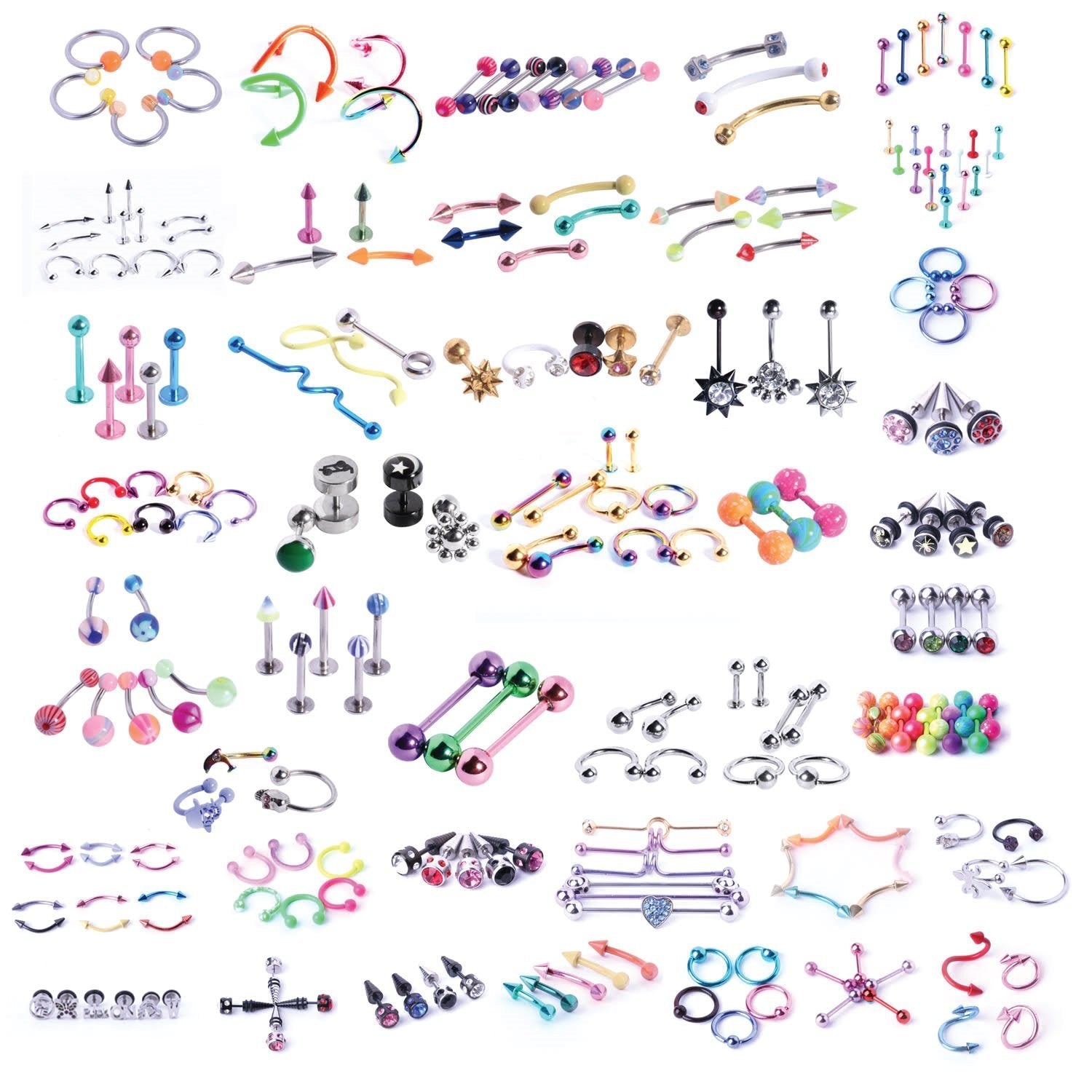 BodyJ4You 120 PCS Body Piercing Lot Belly Ring Labret Tongue Eyebrow Tragus Barbells 14G 16G RANDOM Mix Jewelry - BodyJ4you