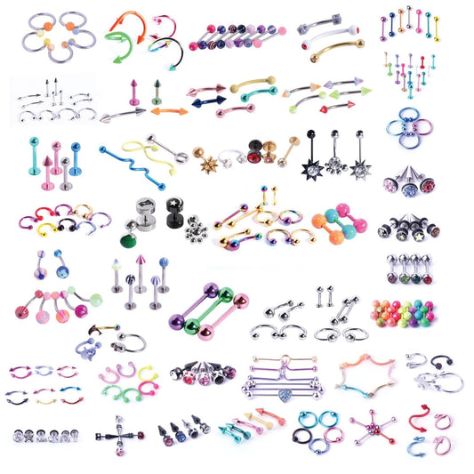 BodyJ4You 120 PCS Body Piercing Lot Belly Ring Labret Tongue Eyebrow Tragus Barbells 14G 16G RANDOM Mix Jewelry - BodyJ4you