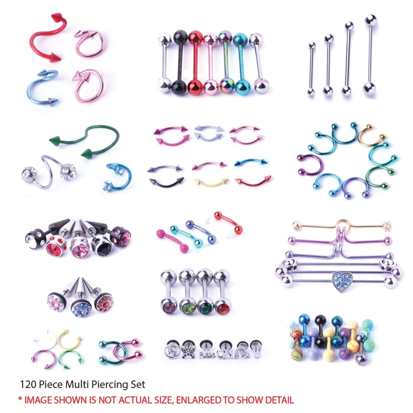 BodyJ4You 120 PCS Body Piercing Lot Belly Ring Labret Tongue Eyebrow Tragus Barbells 14G 16G RANDOM Mix Jewelry - BodyJ4you