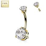 BodyJ4You 14K Real Gold Belly Button Ring 14G Clear Round CZ and Opal Stone Navel Ring - BodyJ4you