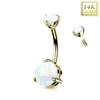 BodyJ4You 14K Real Gold Belly Button Ring 14G Clear Round CZ and Opal Stone Navel Ring - BodyJ4you