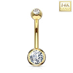BodyJ4You 14K Real Gold Belly Button Ring 14G Double Gem Solitaire CZ Navel Ring - BodyJ4you