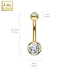 BodyJ4You 14K Real Gold Belly Button Ring 14G Double Gem Solitaire CZ Navel Ring - BodyJ4you