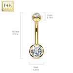 BodyJ4You 14K Real Gold Belly Button Ring 14G Double Gem Solitaire CZ Navel Ring - BodyJ4you
