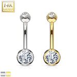 BodyJ4You 14K Real Gold Belly Button Ring 14G Double Gem Solitaire CZ Navel Ring - BodyJ4you