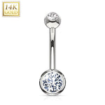 BodyJ4You 14K Real Gold Belly Button Ring 14G Double Gem Solitaire CZ Navel Ring - BodyJ4you