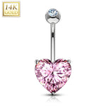 BodyJ4You 14K Real Gold Belly Button Ring 14G Heart Shaped Solitaire CZ Navel Ring - BodyJ4you