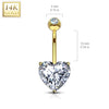 BodyJ4You 14K Real Gold Belly Button Ring 14G Heart Shaped Solitaire CZ Navel Ring - BodyJ4you