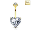 BodyJ4You 14K Real Gold Belly Button Ring 14G Heart Shaped Solitaire CZ Navel Ring - BodyJ4you