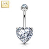 BodyJ4You 14K Real Gold Belly Button Ring 14G Heart Shaped Solitaire CZ Navel Ring - BodyJ4you