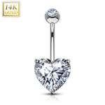 BodyJ4You 14K Real Gold Belly Button Ring 14G Heart Shaped Solitaire CZ Navel Ring - BodyJ4you
