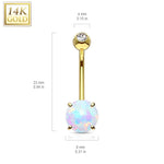 BodyJ4You 14K Real Gold Belly Button Ring 14G Opal Stone CZ Navel Ring - BodyJ4you