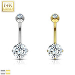 BodyJ4You 14K Real Gold Belly Button Ring 14G Round Solitaire CZ Navel Ring - BodyJ4you