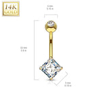 BodyJ4You 14K Real Gold Belly Button Ring 14G Square Princess Cut CZ Navel Ring - BodyJ4you