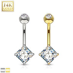BodyJ4You 14K Real Gold Belly Button Ring 14G Square Princess Cut CZ Navel Ring - BodyJ4you