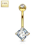 BodyJ4You 14K Real Gold Belly Button Ring 14G Square Princess Cut CZ Navel Ring - BodyJ4you