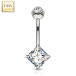 BodyJ4You 14K Real Gold Belly Button Ring 14G Square Princess Cut CZ Navel Ring - BodyJ4you