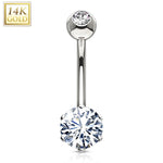 BodyJ4You 14K Solid Yellow White Gold Navel Ring Belly Piercing Jewelry Class Round Style - BodyJ4you