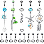 BodyJ4You 15 Belly Button Rings Dangle Barbells 14G Multicolor Surgical Steel CZ Navel Body Jewelry - BodyJ4you