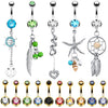 BodyJ4You 15 Belly Button Rings Dangle Barbells 14G Multicolor Surgical Steel CZ Navel Body Jewelry - BodyJ4you