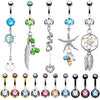 BodyJ4You 15 Belly Button Rings Dangle Barbells 14G Multicolor Surgical Steel CZ Navel Body Jewelry - BodyJ4you