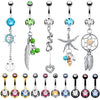 BodyJ4You 15 Belly Button Rings Dangle Barbells 14G Multicolor Surgical Steel CZ Navel Body Jewelry - BodyJ4you