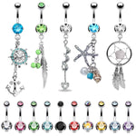 BodyJ4You 15 Belly Button Rings Dangle Barbells 14G Multicolor Surgical Steel CZ Navel Body Jewelry - BodyJ4you