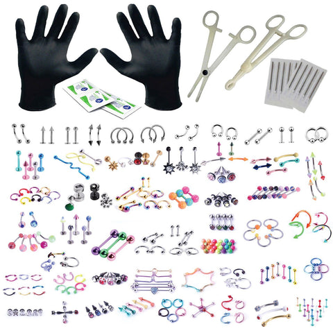 BodyJ4You 156PC Body Piercing Kit Lot 14G 16G Belly Ring Labret Tongue Tragus RANDOM Mix Jewelry - BodyJ4you