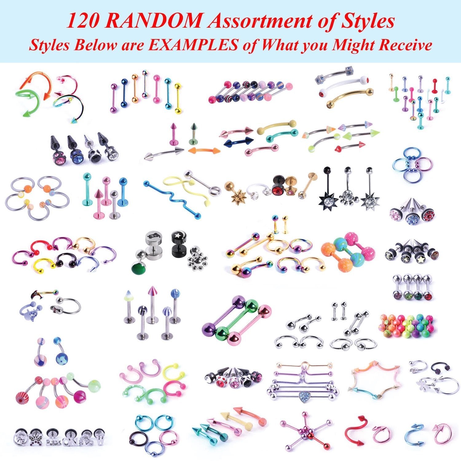 BodyJ4You 156PC Body Piercing Kit Lot 14G 16G Belly Ring Labret Tongue Tragus RANDOM Mix Jewelry - BodyJ4you