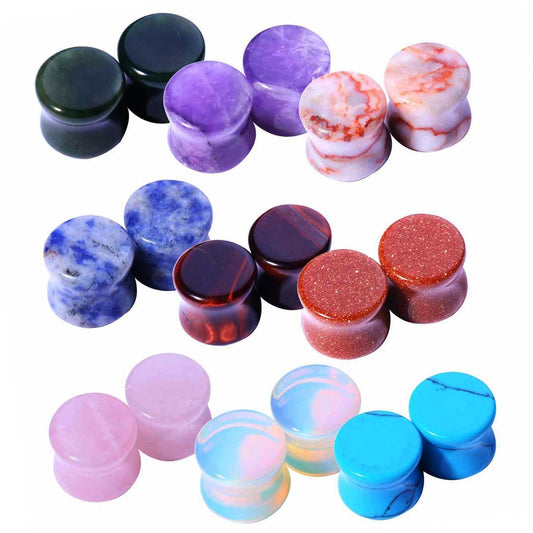 BodyJ4You 18PC Stone Ear Plugs 00G (10mm) Double Flare Saddle Stretching Gauges Expander - BodyJ4you