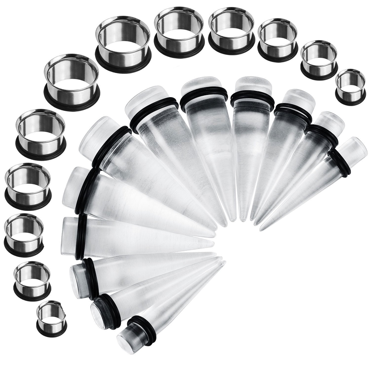 BodyJ4You 24PC Big Gauges Kit Stretching 00G-20mm Multicolor Acrylic Tapers Steel Plugs Tunnels Set - BodyJ4you