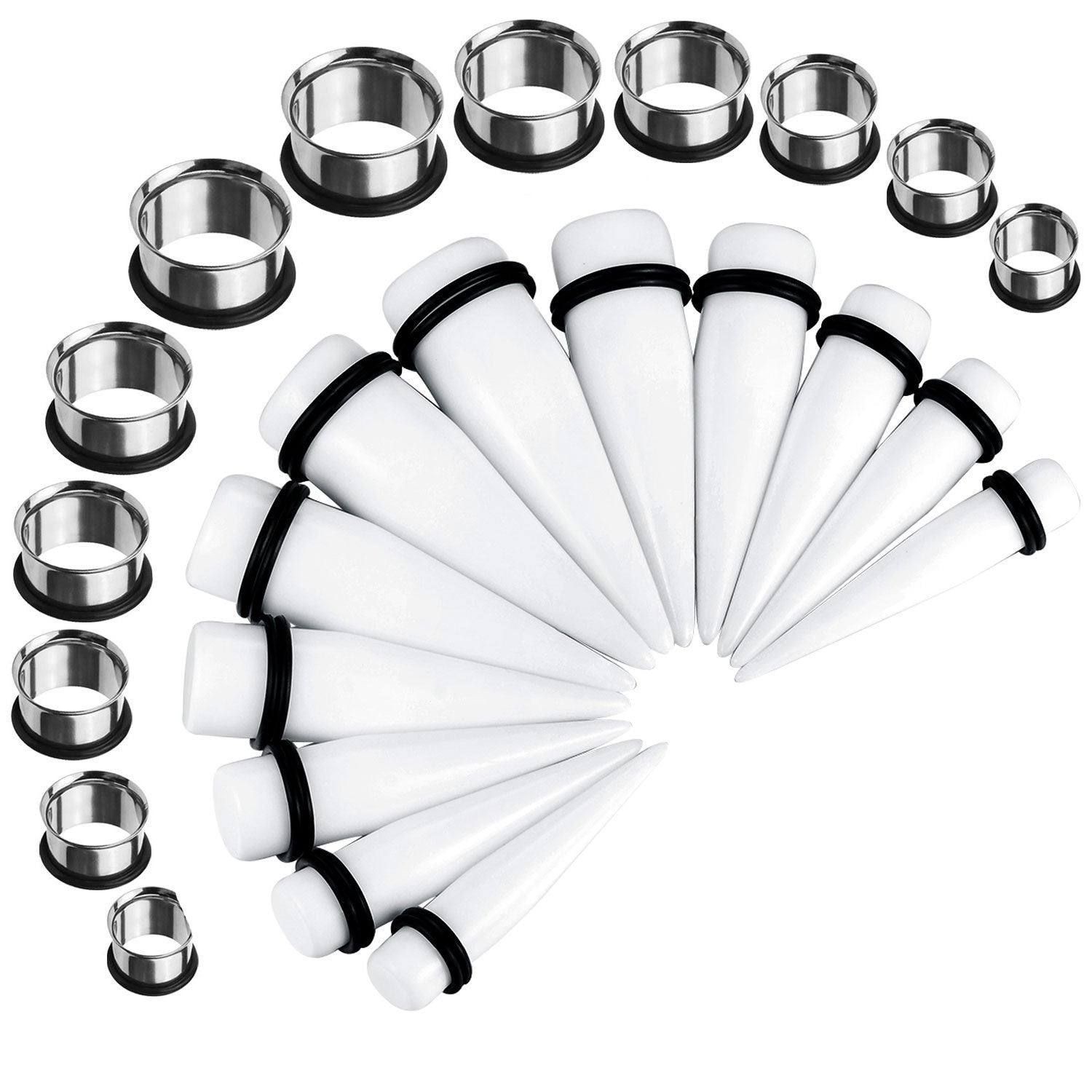 BodyJ4You 24PC Big Gauges Kit Stretching 00G-20mm Multicolor Acrylic Tapers Steel Plugs Tunnels Set - BodyJ4you