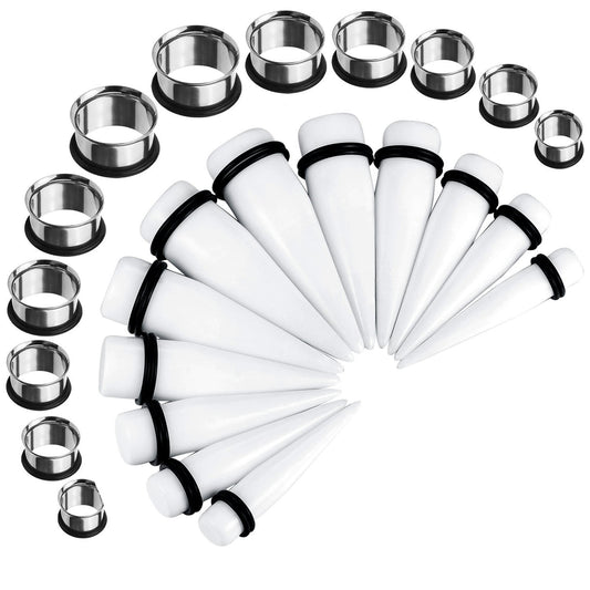 BodyJ4You 24PC Big Gauges Kit Stretching 00G-20mm Multicolor Acrylic Tapers Steel Plugs Tunnels Set - BodyJ4you