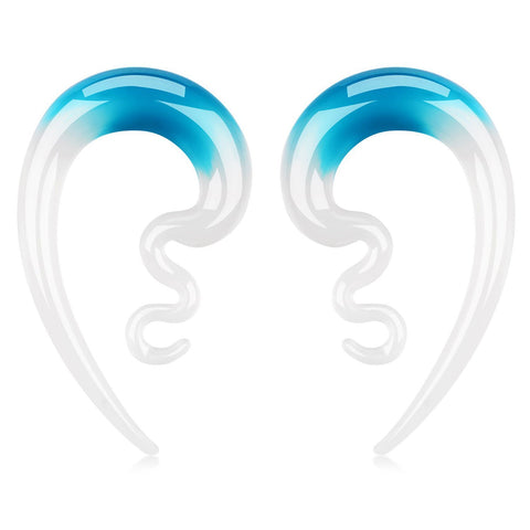BodyJ4You 2PC Glass Ear Tapers Plugs 00G Aqua White Handmade Hanger Piercing Jewelry Set - BodyJ4you