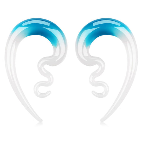 BodyJ4You 2PC Glass Ear Tapers Plugs 00G Aqua White Handmade Hanger Piercing Jewelry Set - BodyJ4you