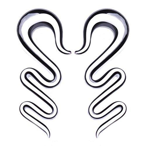 BodyJ4You 2PC Glass Ear Tapers Plugs 4G-16mm Black White Zebra Zigzag Gauges Piercing Jewelry - BodyJ4you